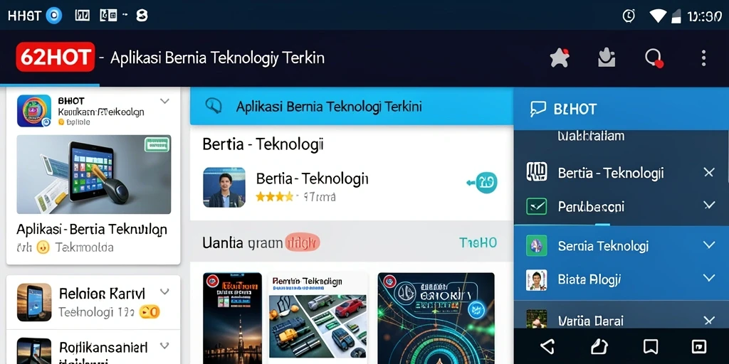 Antarmuka 62HOT menampilkan berita teknologi terbaru yang informatif.