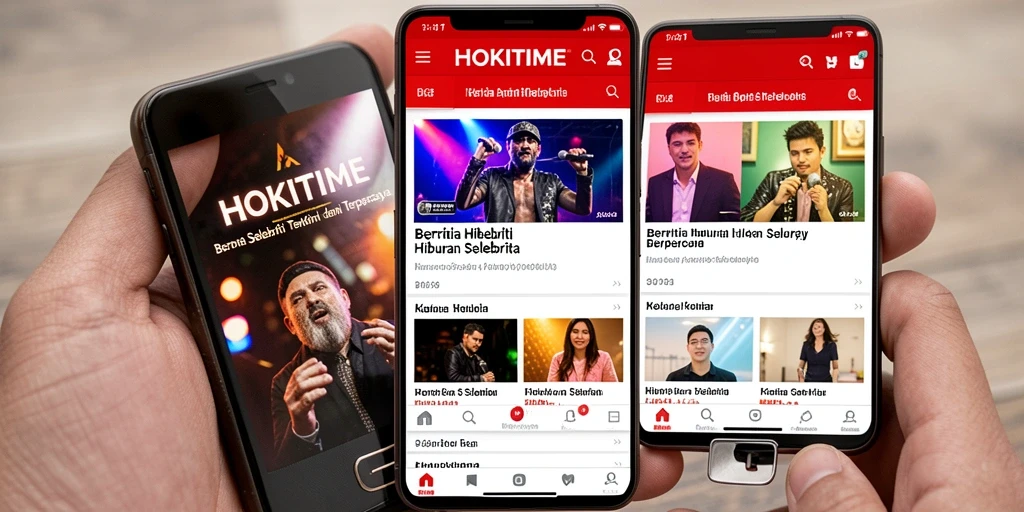 Tampilan utama HOKITIME menampilkan berita selebriti terkini.