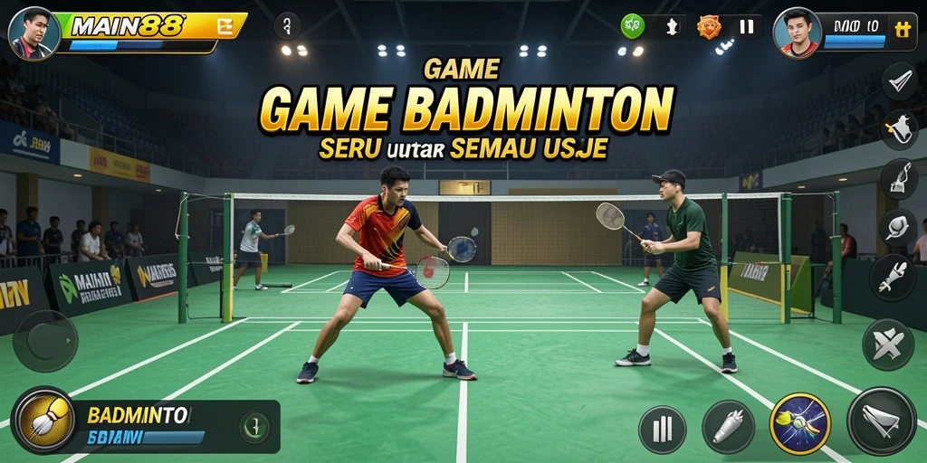 Screenshot utama MAIN88 menampilkan pertandingan Badminton intens.
