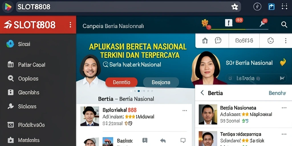 Antarmuka aplikasi SLOT8808 menampilkan berita nasional terkini.